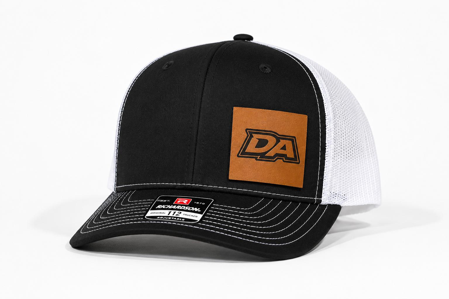 DA Leather Patch Richardson 112 Trucker Hat - Black/White