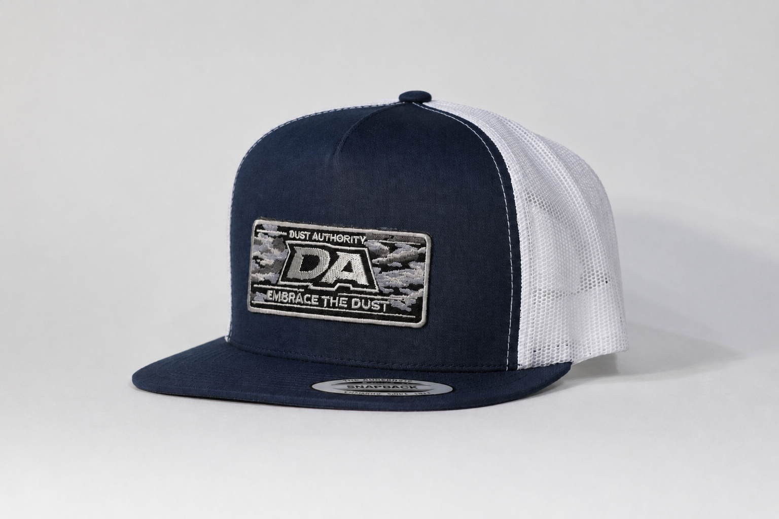 DA Camo Patch Yupoong Flat Bill Hat - Navy/White